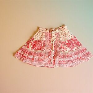 ANGIE RED & CREAM BOHO MINI SKIRT WITH BUTTON DETAIL – SIZE SMALL
